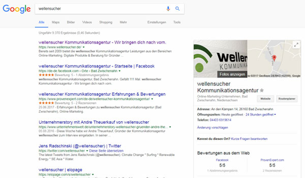 Screenshot: Google Suchergebnisliste